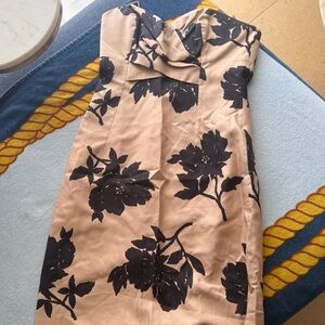 Michael Kors Collection Strapless Floral Dress in Tan and Black